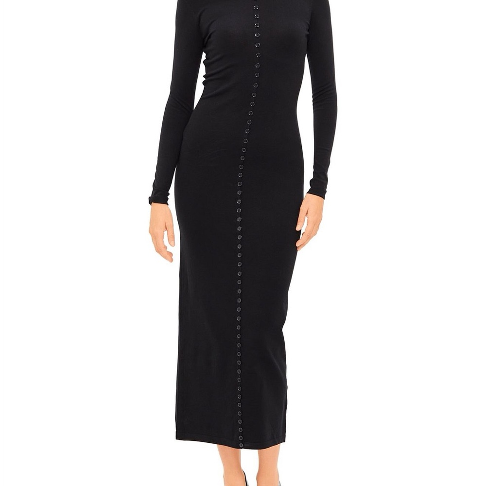 Alexander Wang Black Long-Sleeve Maxi Dress with Front Snap Detail